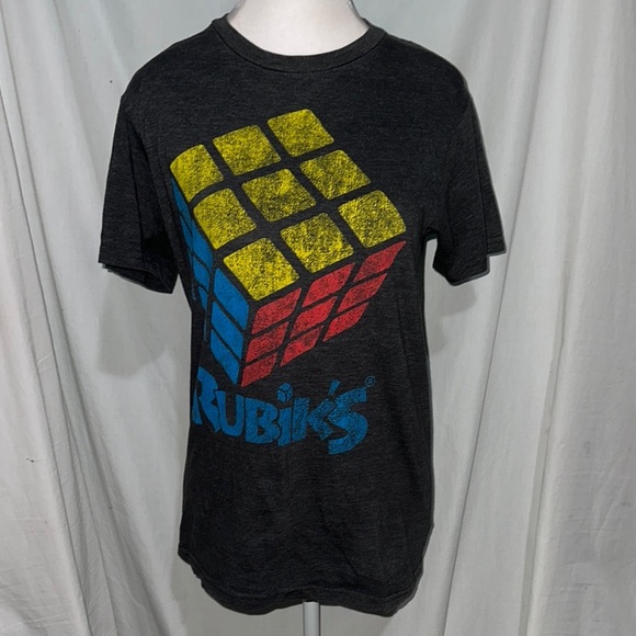 blue yellow red gray Rubik's Cube graphic tshirt size small - Picture 1 of 3